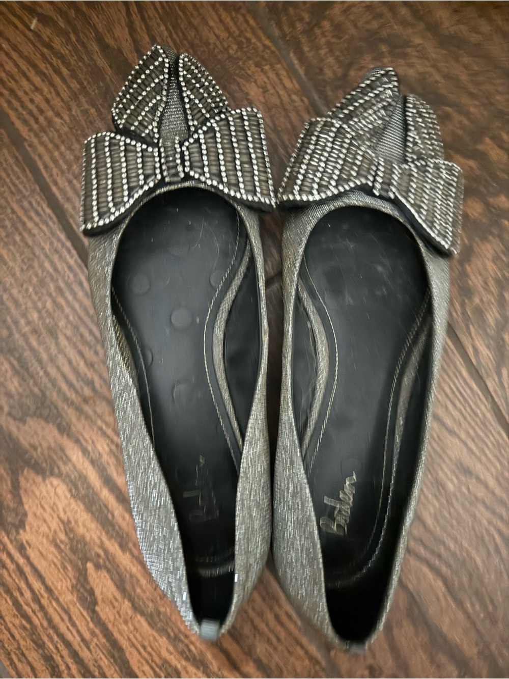 Boden Metallic Gray Pointed Bow Flats